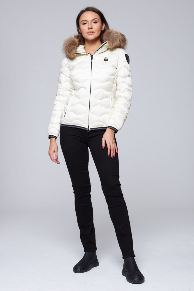 BLAUER Damska kurtka puchowa z kapturem w kolorze ecru