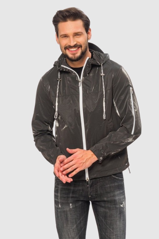 EMPORIO ARMANI Szara kurtka z tkaniny technicznej extra shiny glass