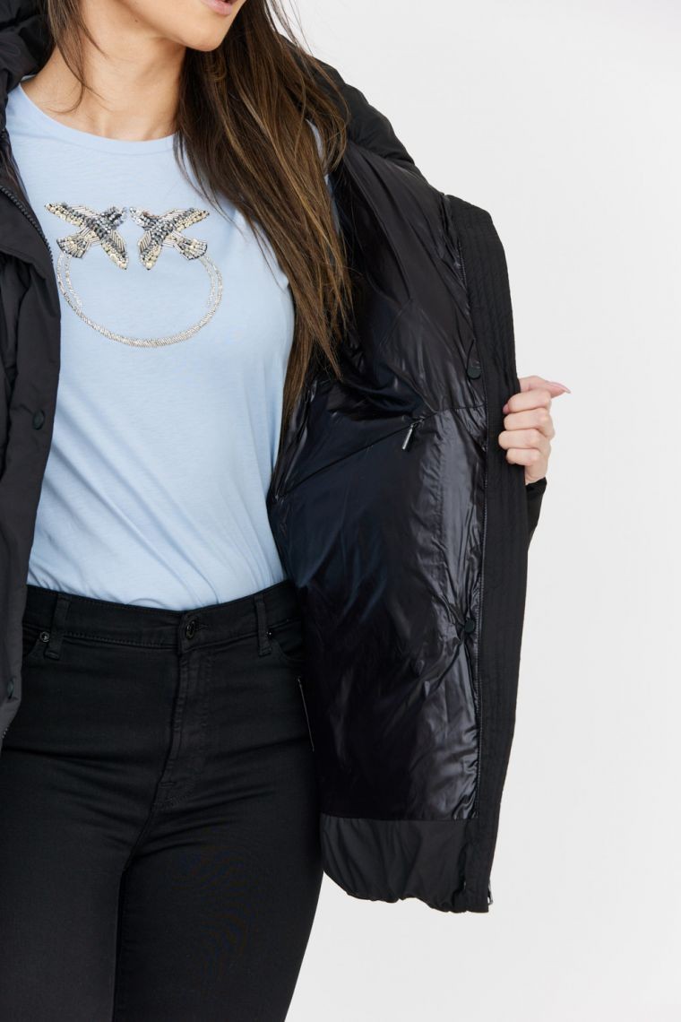 HETREGO Czarna długa kurtka puchowa Tiffany