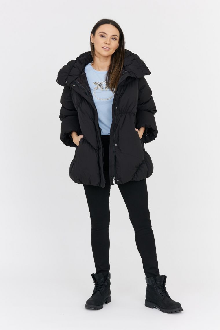 HETREGO Czarna długa kurtka puchowa Tiffany