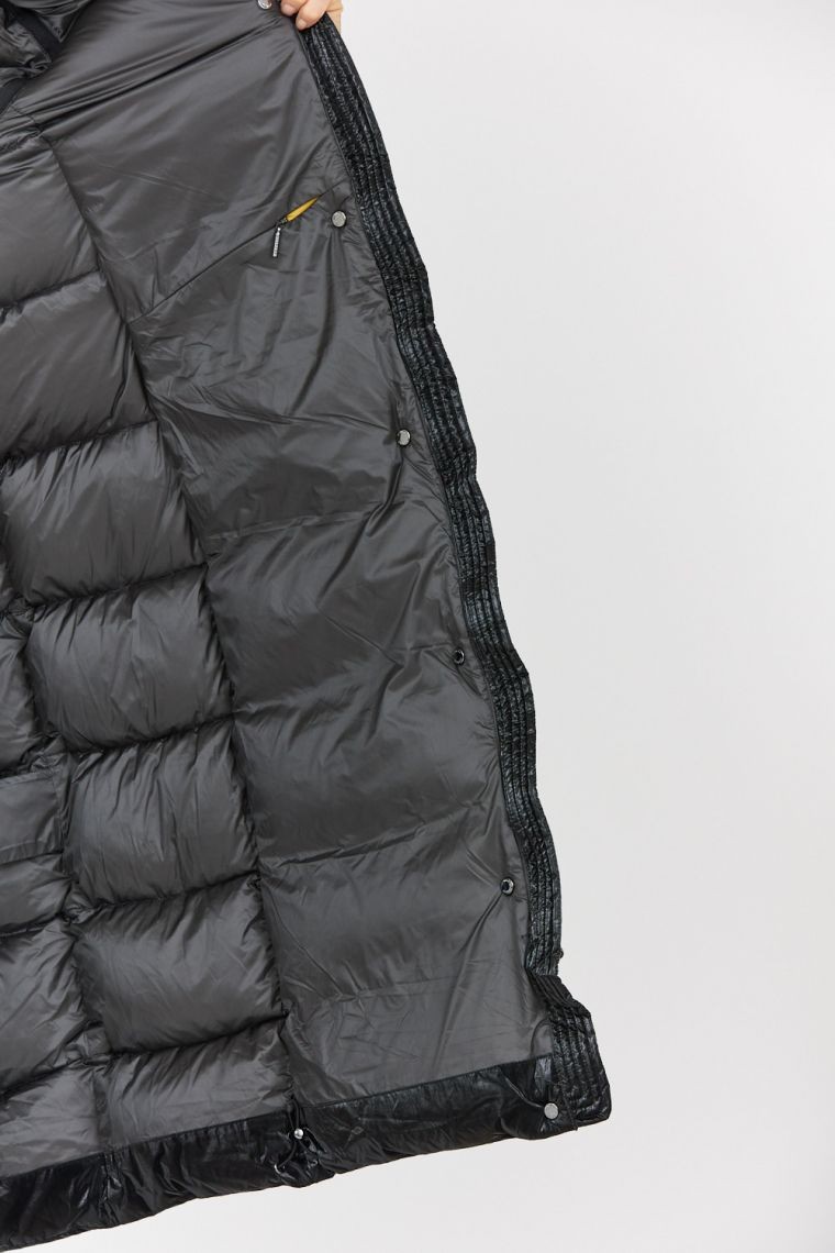 HETREGO Czarny błyszczący płaszcz puchowy z odpinanymi rękawami Summer