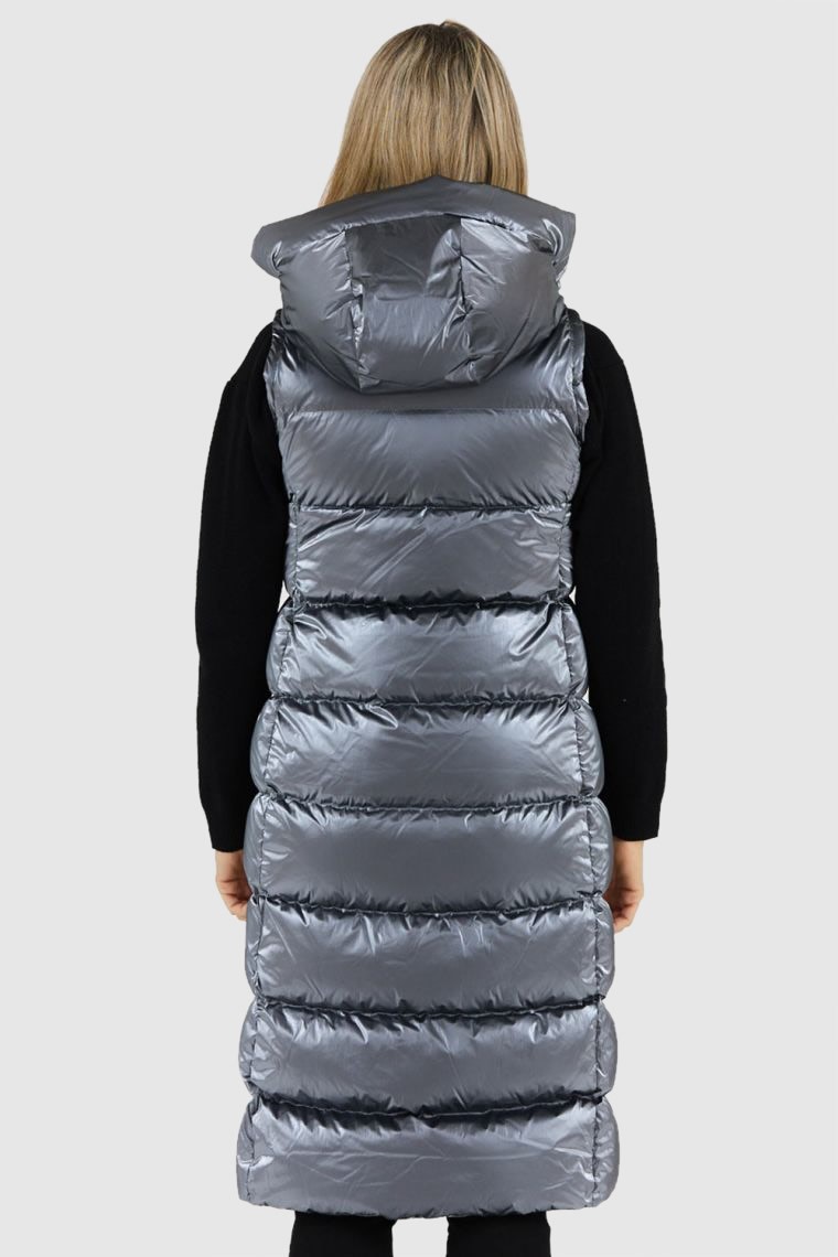 HETREGO Srebrny płaszcz puchowy z odpinanymi rękawami Summer