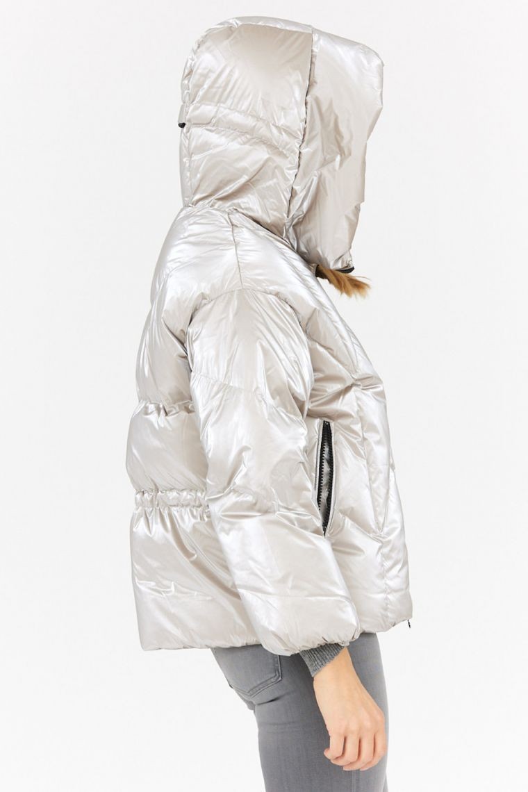 HETREGO Srebrna kurtka damska z kapturem Muriel