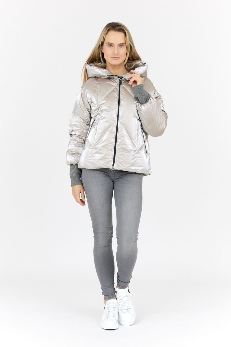 HETREGO Srebrna kurtka damska z kapturem Muriel