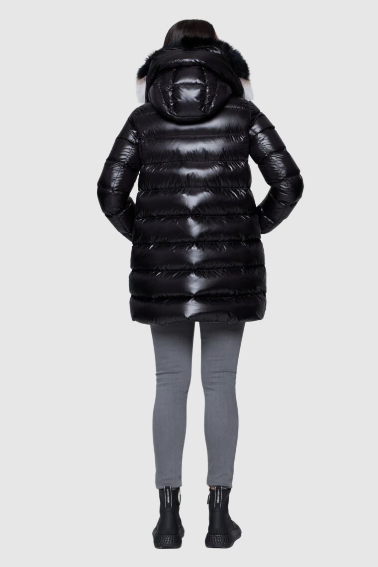 HETREGO Сzarna długa kurtka puchowa Gygiea z lisem