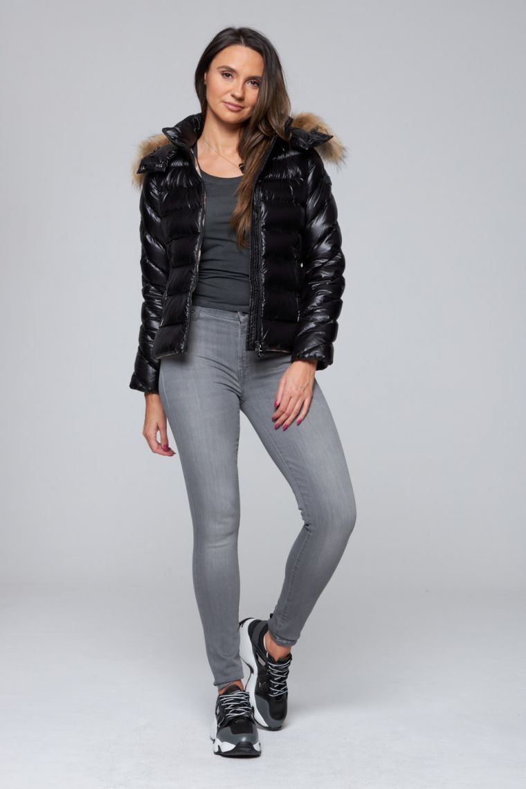 HETREGO Czarna puchowa kurtka Holly z odczepianym kapturem