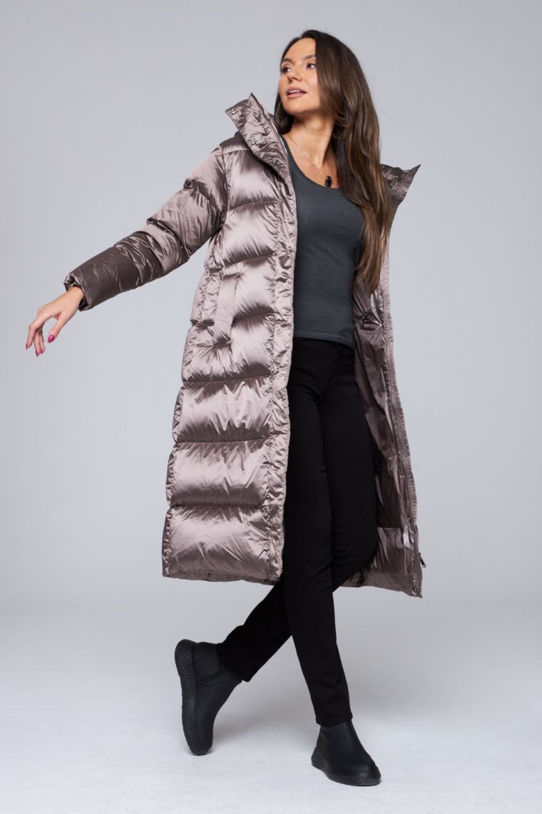 HETREGO Płaszcz puchowy Karen z kapturem w kolorze taupe