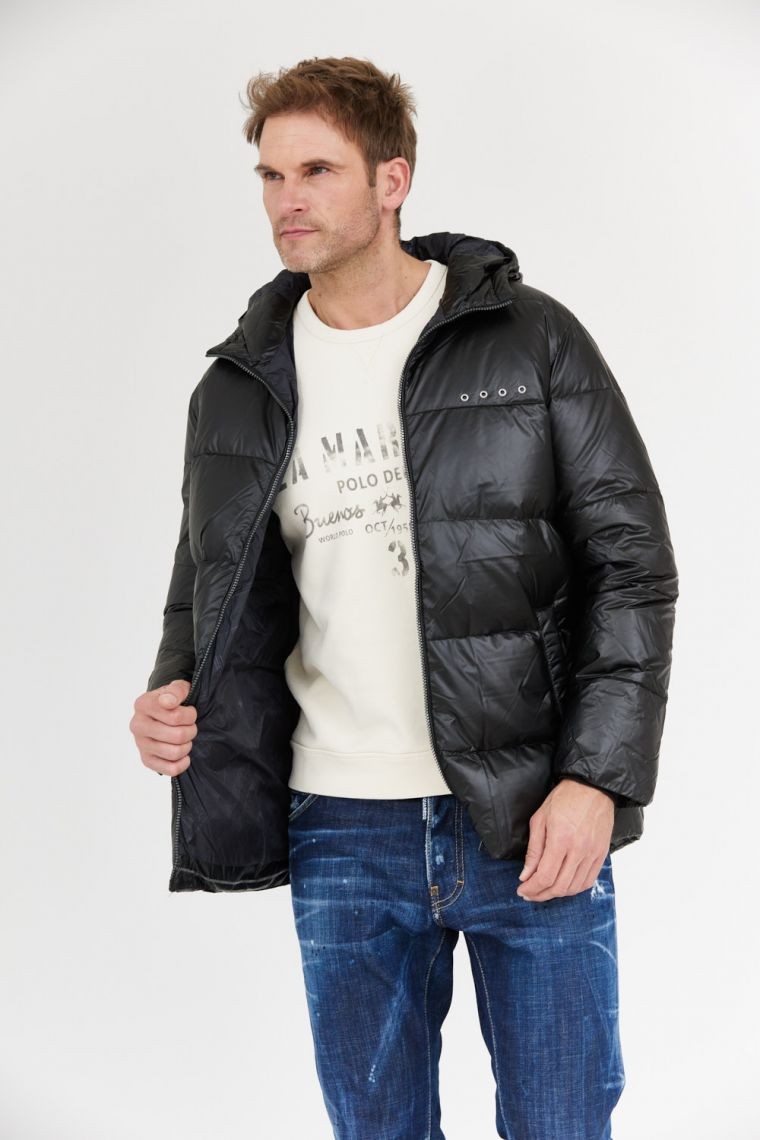 LA MARTINA Black men's down jacket with hood
