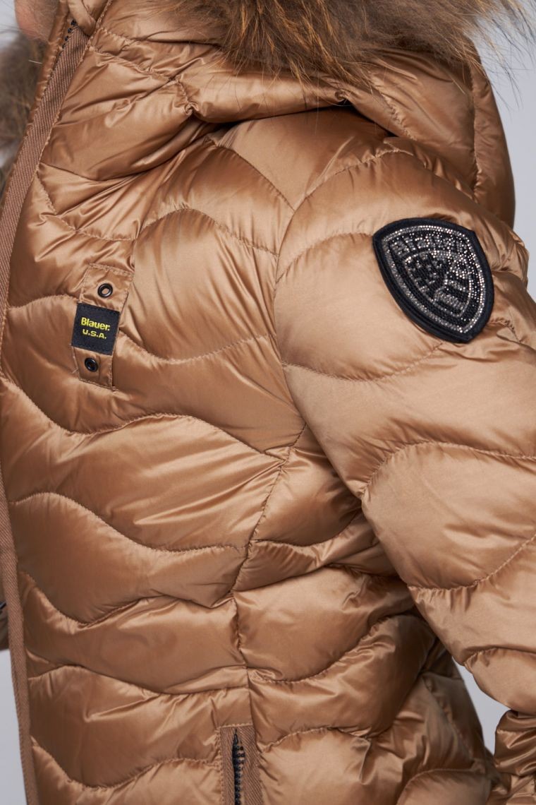 BLAUER Brązowa damska kurtka puchowa z kapturem