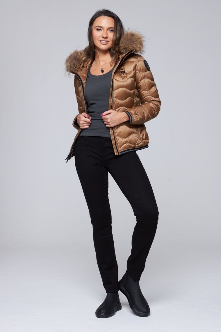 BLAUER Brązowa damska kurtka puchowa z kapturem