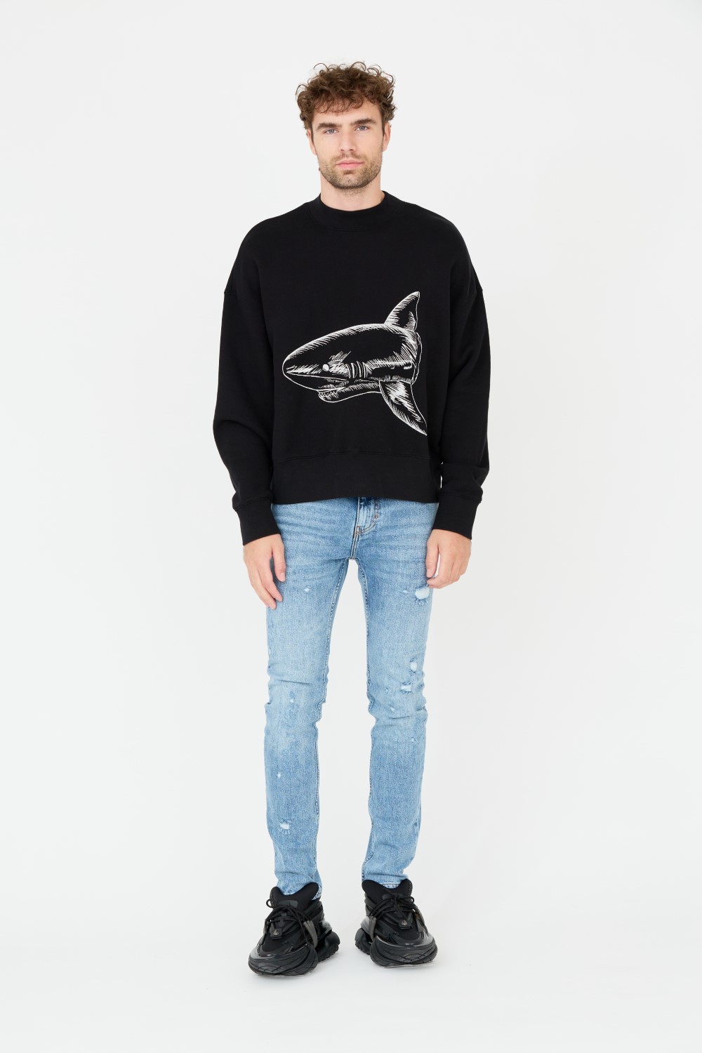 PALM ANGELS Czarna bluza Split Shark Crew