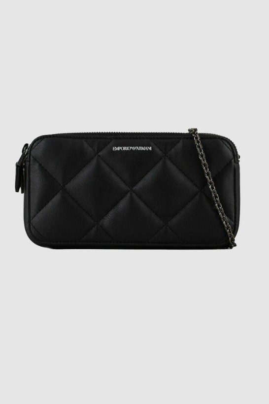 EMPORIO ARMANI Mała czarna pikowana torebka na łańcuszku