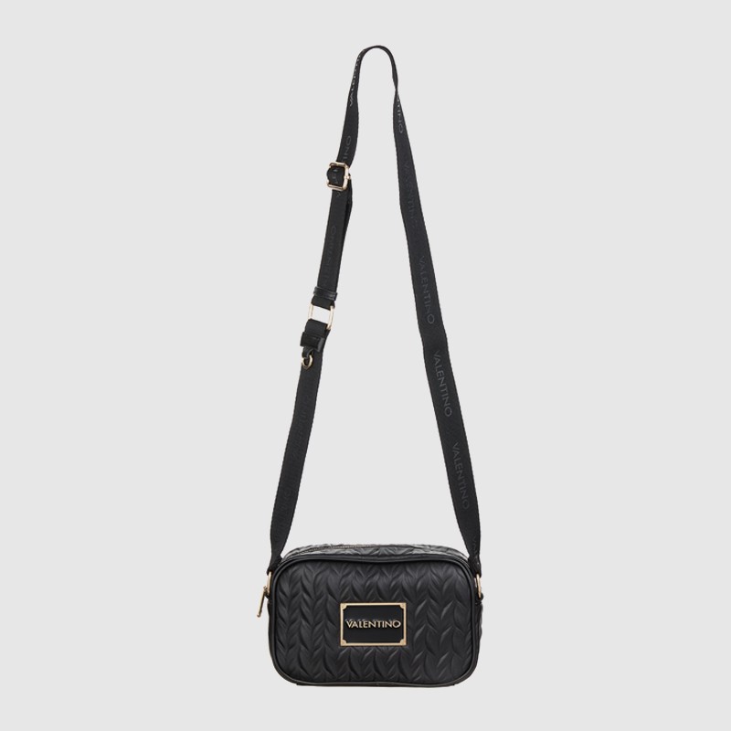 VALENTINO Tłoczona czarna torebka z przypinaną saszetką sunny re haversack