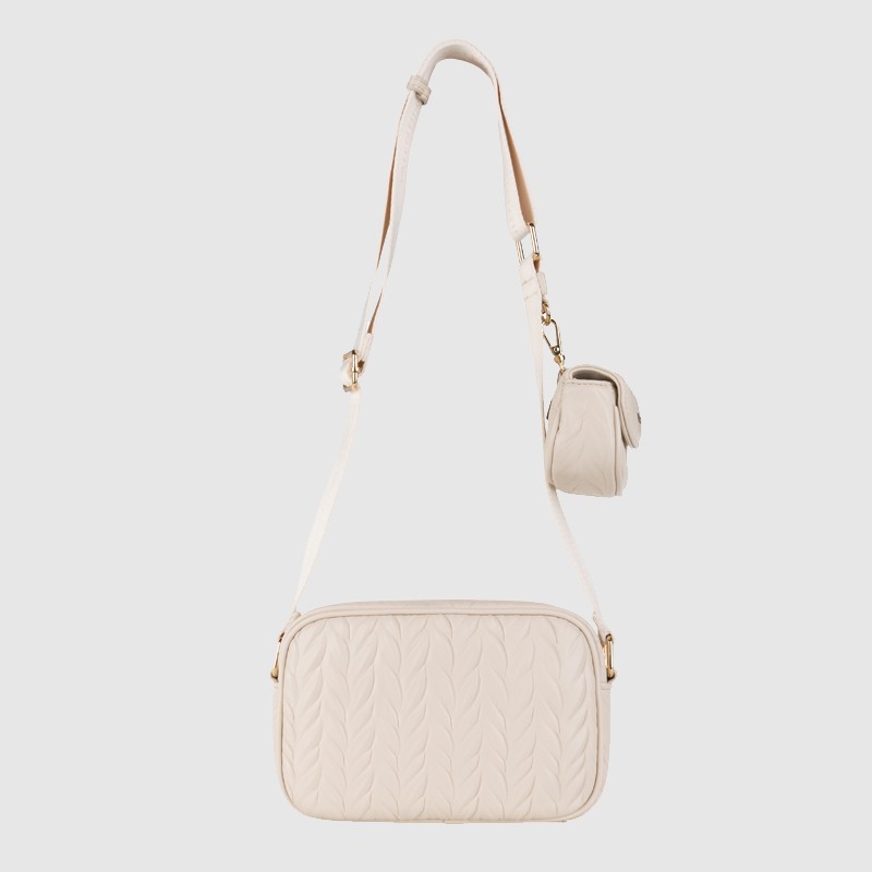 VALENTINO Tłoczona kremowa torebka z przypinaną saszetką sunny re haversack