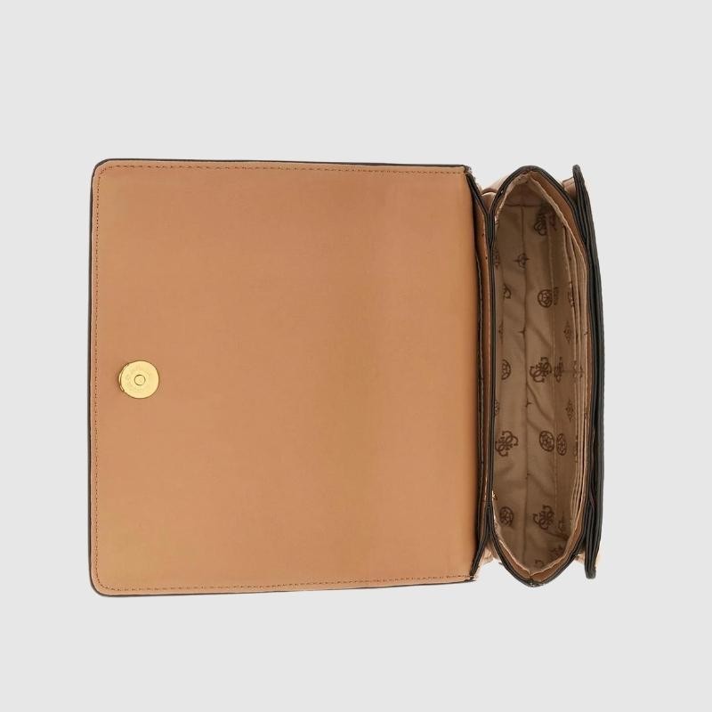 GUESS Torebka z dekoracyjną brązowo-białą plecionką abbey