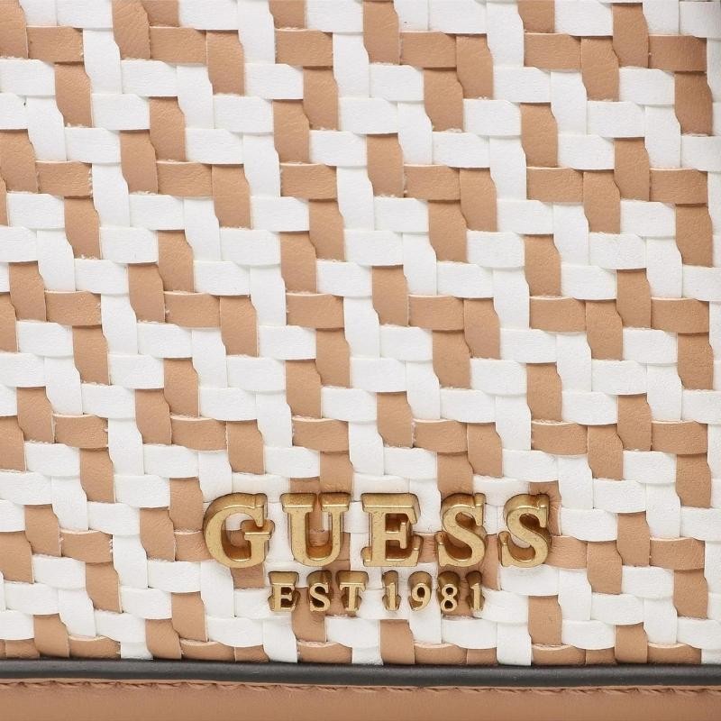 GUESS Torebka z dekoracyjną brązowo-białą plecionką abbey