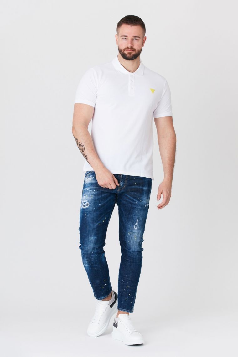 GUESS Biała koszulka polo z żółtym logo