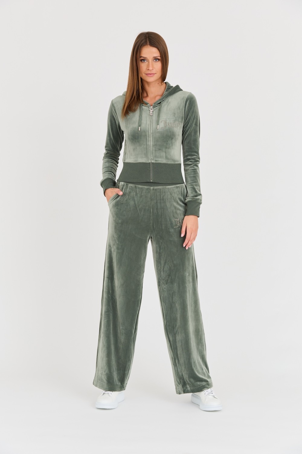 JUICY COUTURE Zielone spodnie Bexley Velour Track Pants