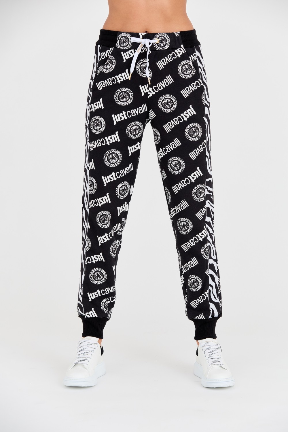 JUST CAVALLI Czarne spodnie dresowe Logo Tigre