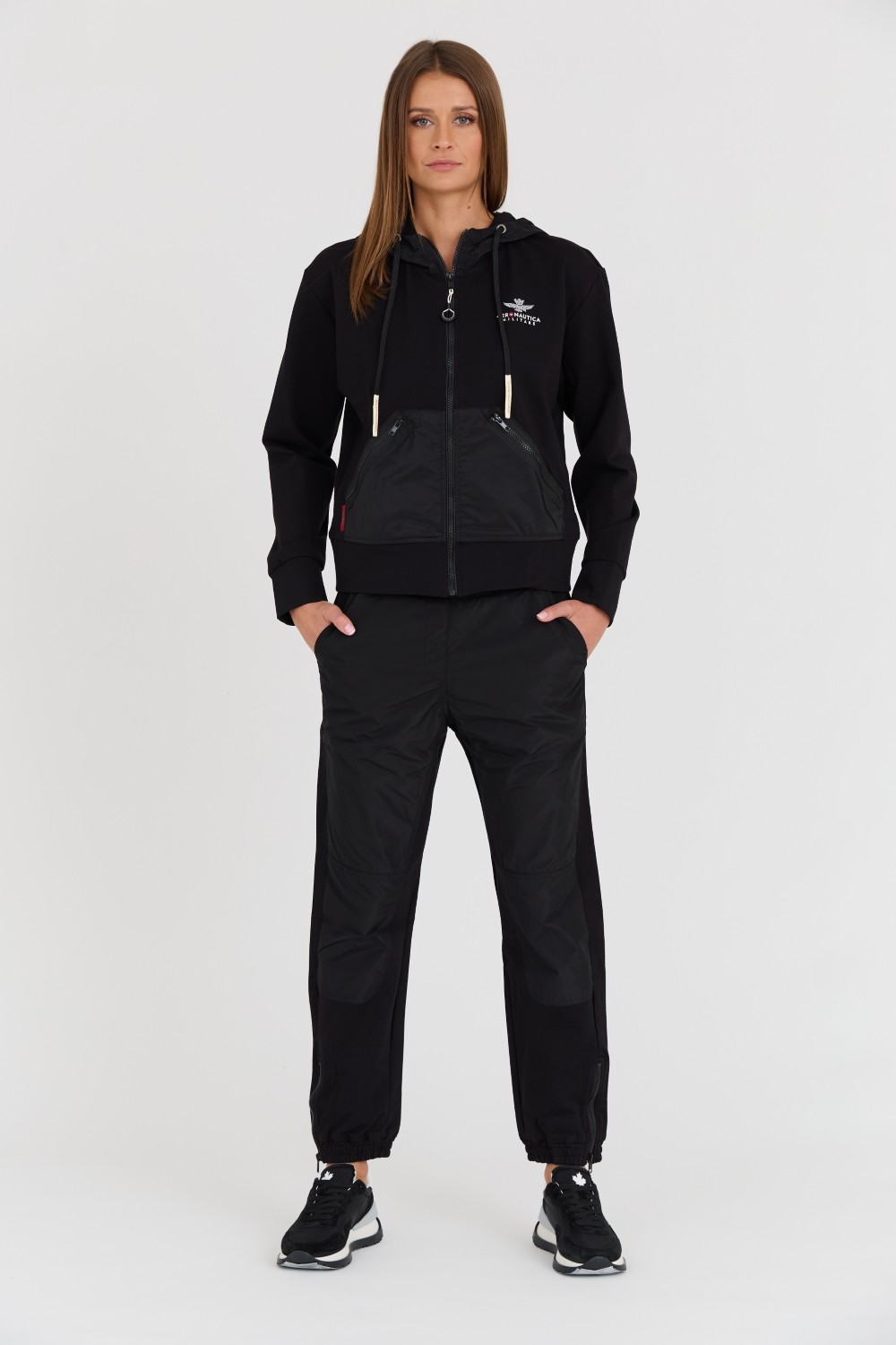 AERONAUTICA MILITARE Czarna bluza Felpa Con Cappuccio