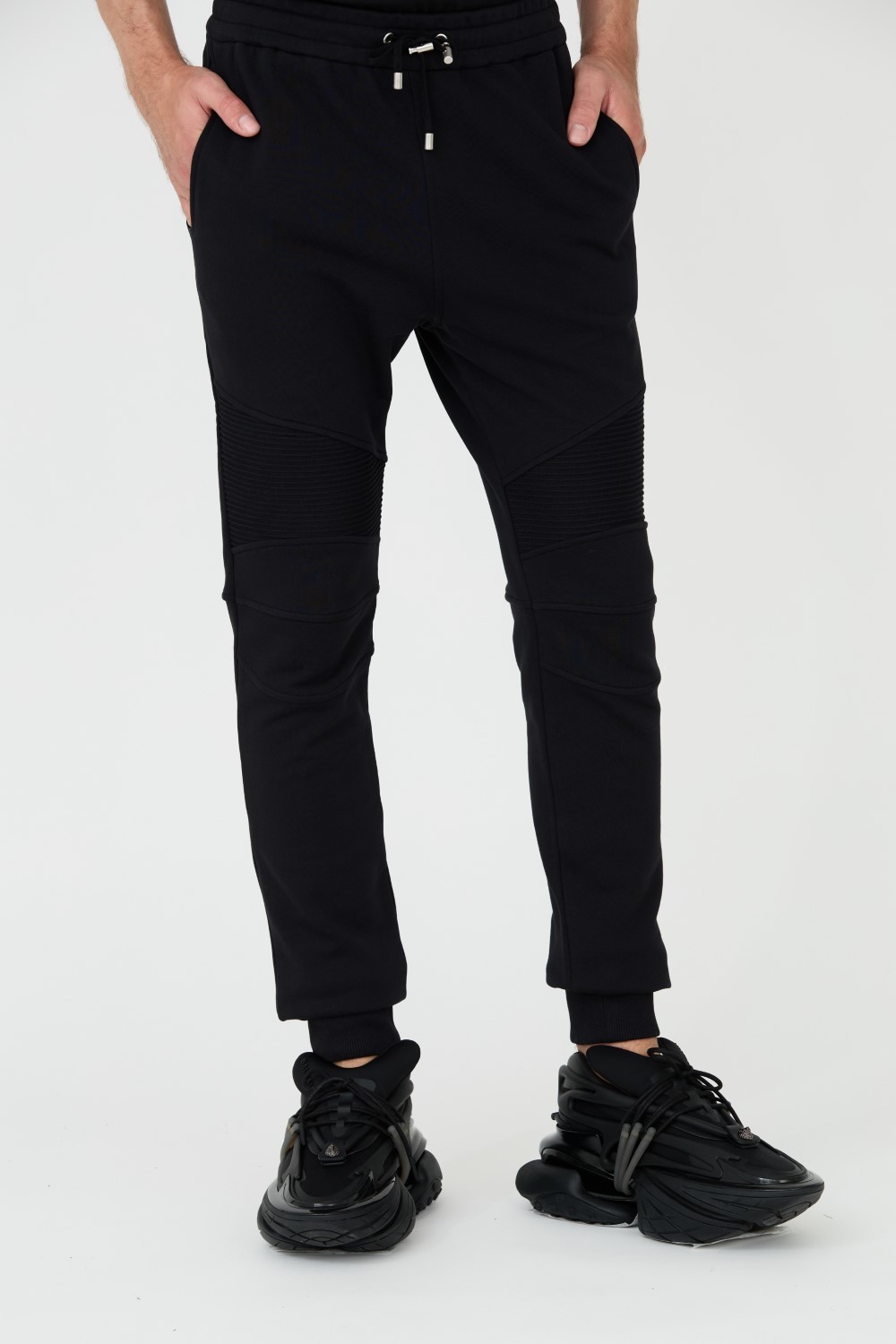 BALMAIN Czarne spodnie dresowe RIbbed Flock Sweatpants