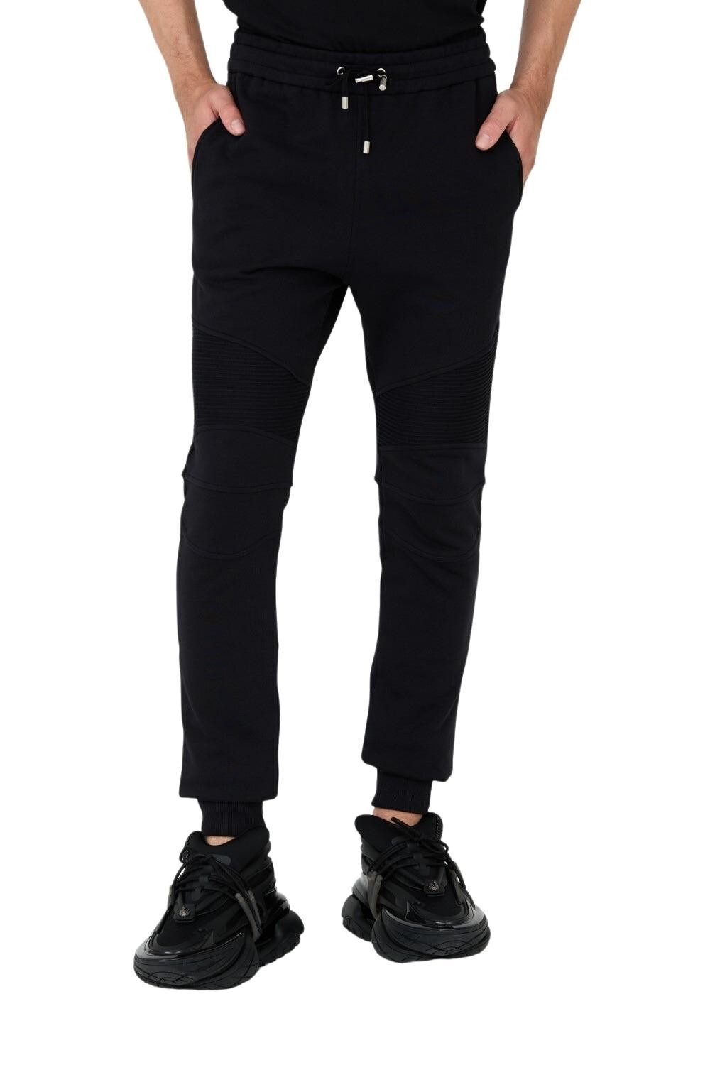 BALMAIN Czarne spodnie dresowe RIbbed Flock Sweatpants