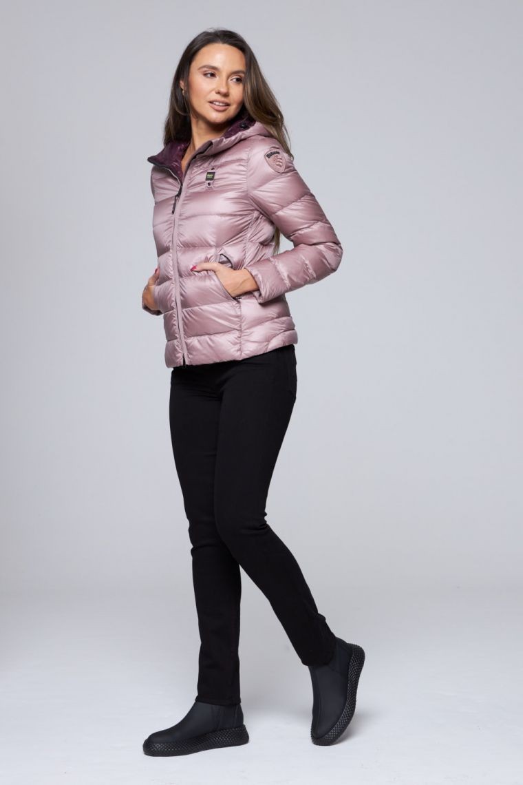BLAUER Różowa damska kurtka puchowa z kapturem