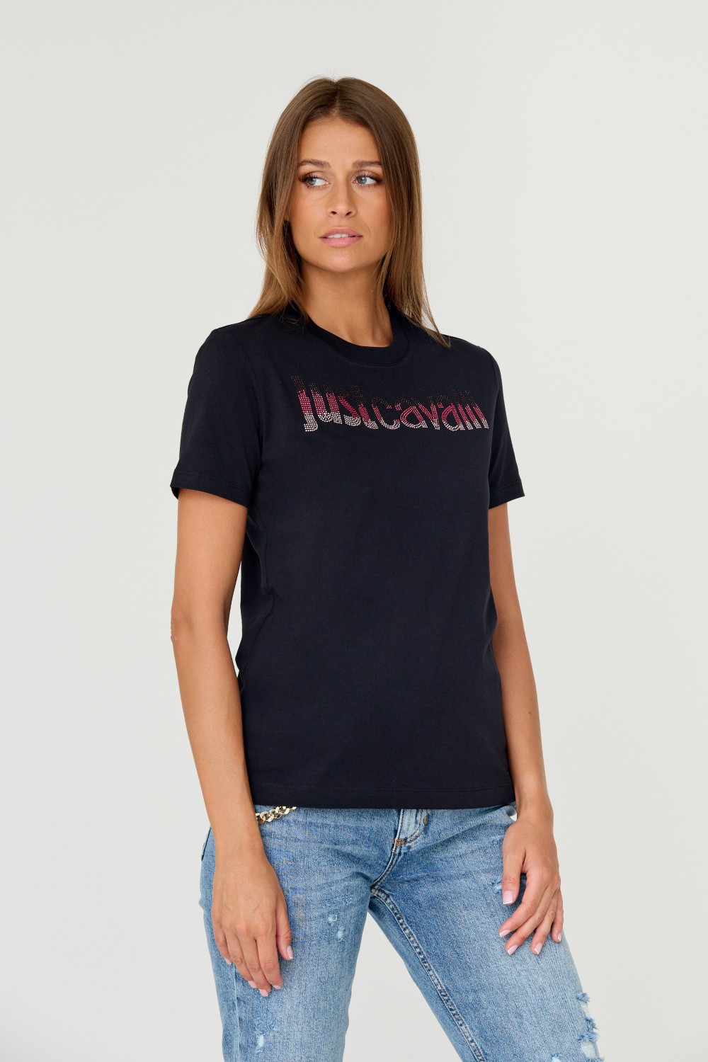 JUST CAVALLI Black t-shirt R LOGO CRYSTAL