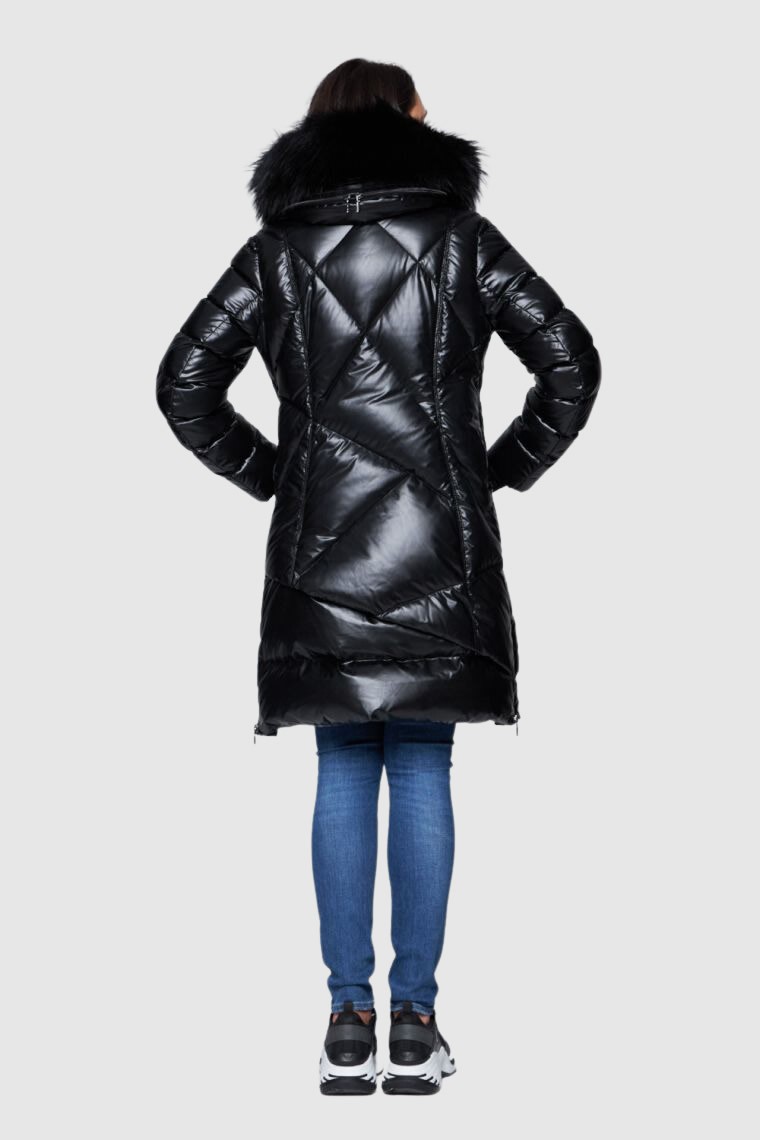 DIEGO M Czarna długa kurtka puchowa