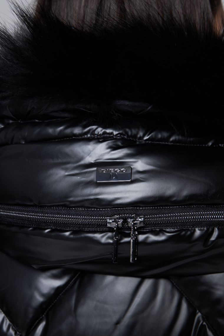 DIEGO M Czarna długa kurtka puchowa