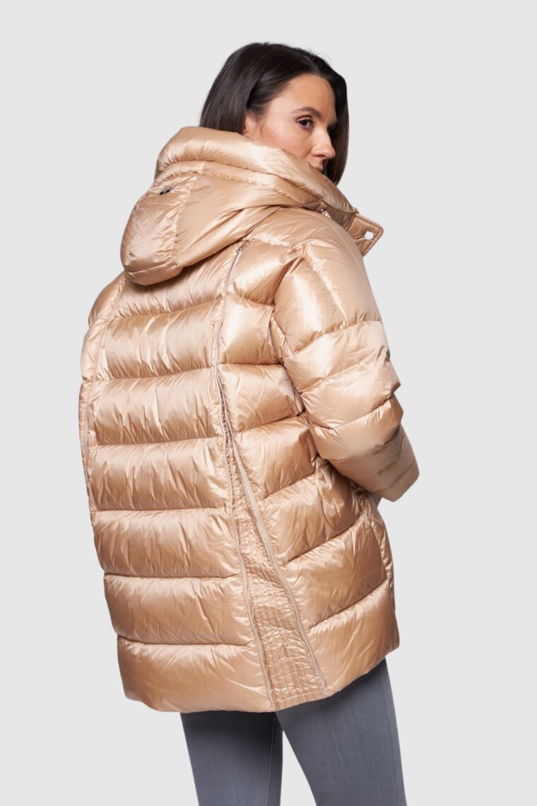 DIEGO M Beżowa kurtka puchowa z kapturem