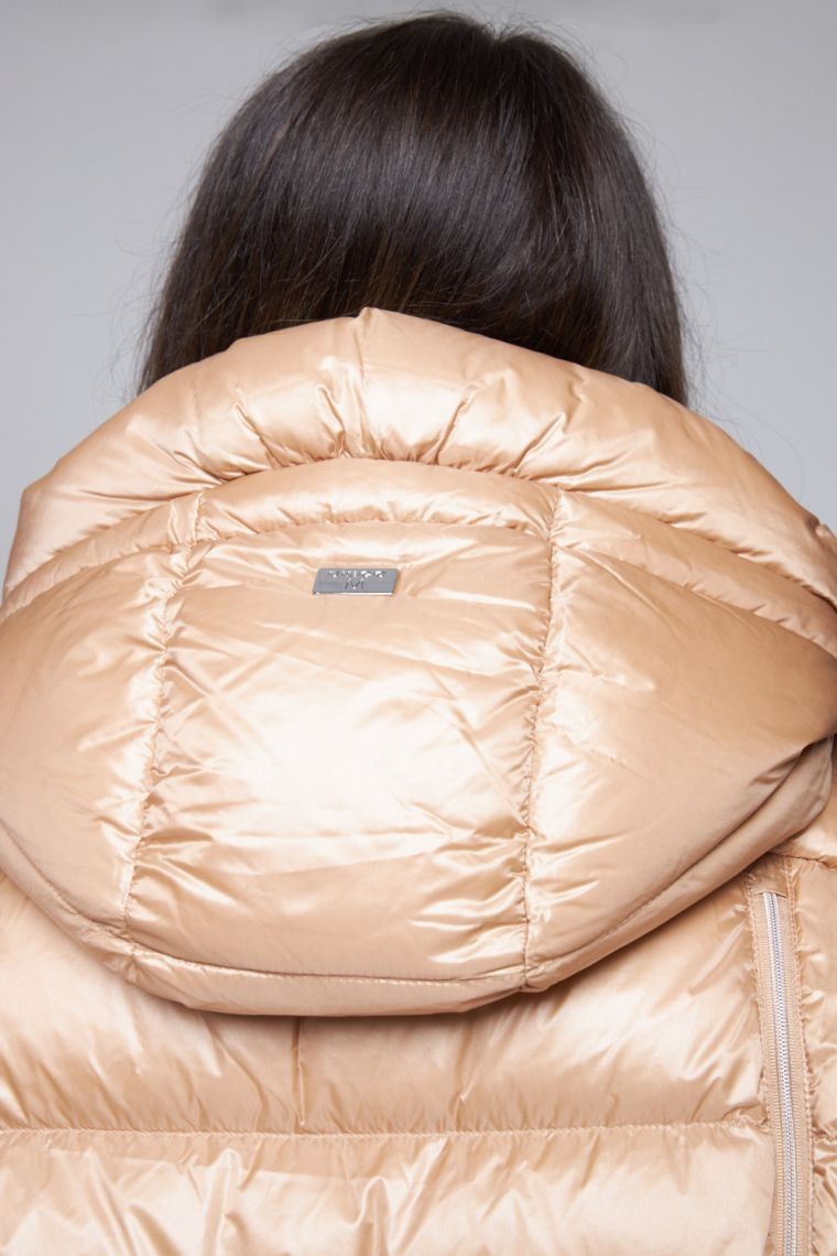 DIEGO M Beżowa kurtka puchowa z kapturem