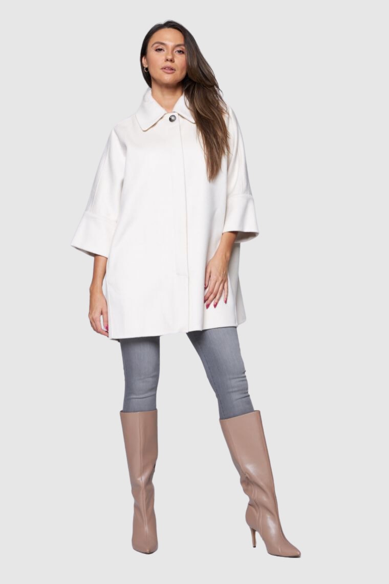 DIEGO M Wełniany płaszcz damski w kolorze ecru