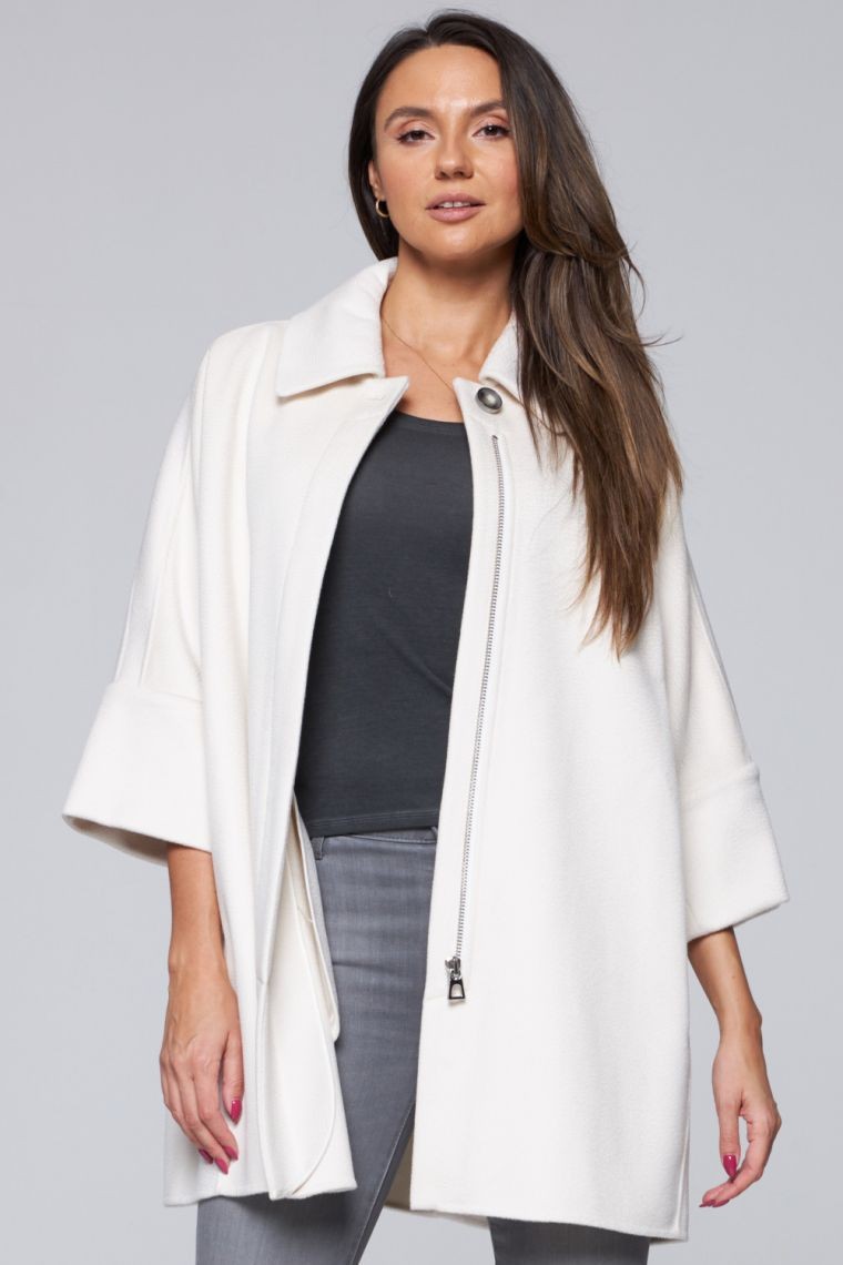 DIEGO M Wełniany płaszcz damski w kolorze ecru