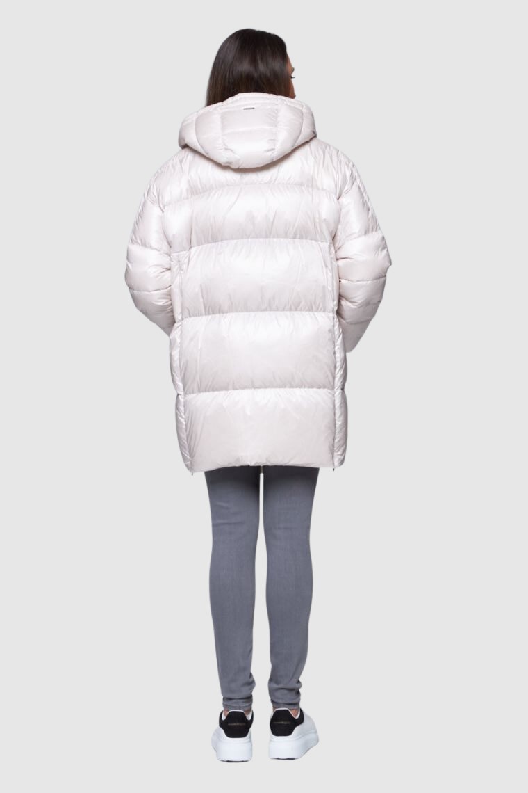 DIEGO M Ecru kurtka puchowa z kapturem