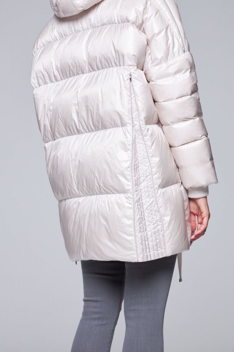 DIEGO M Ecru kurtka puchowa z kapturem