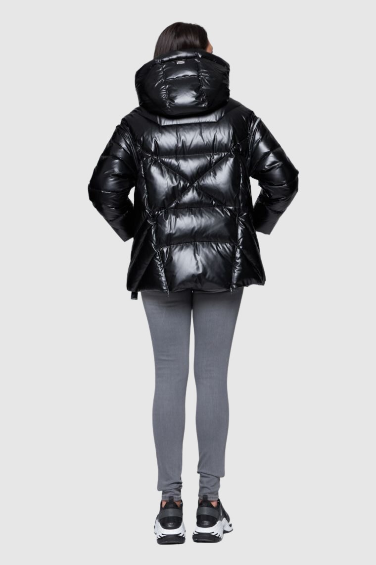 DIEGO M Czarna kurtka puchowa z odpinanymi rękawami