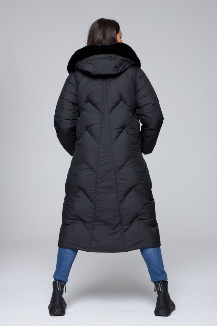 DIEGO M Dwustronny czarny płaszcz puchowy damski