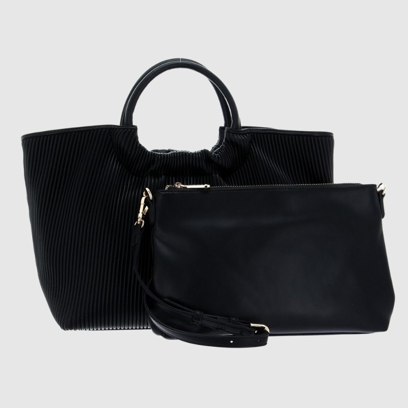 VALENTINO Czarna plisowana shopperka river re z saszetką