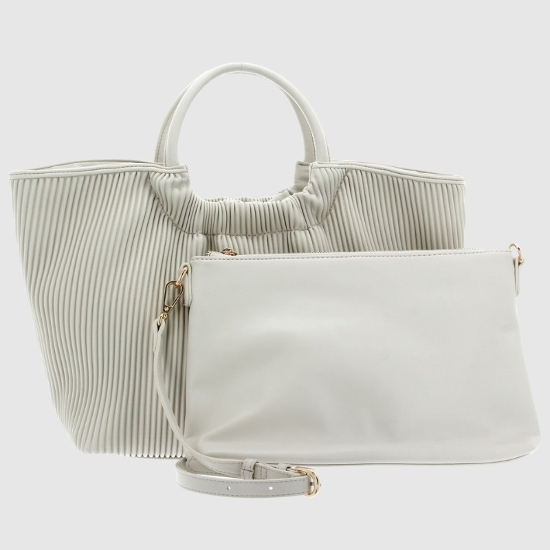 VALENTINO Кремовий плісирований річковий шоппер з мішечком