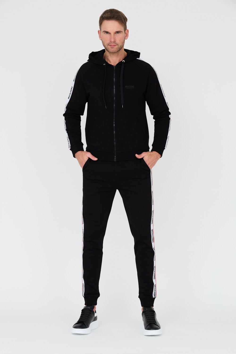 MOSCHINO Czarne spodnie dresowe z lampasami