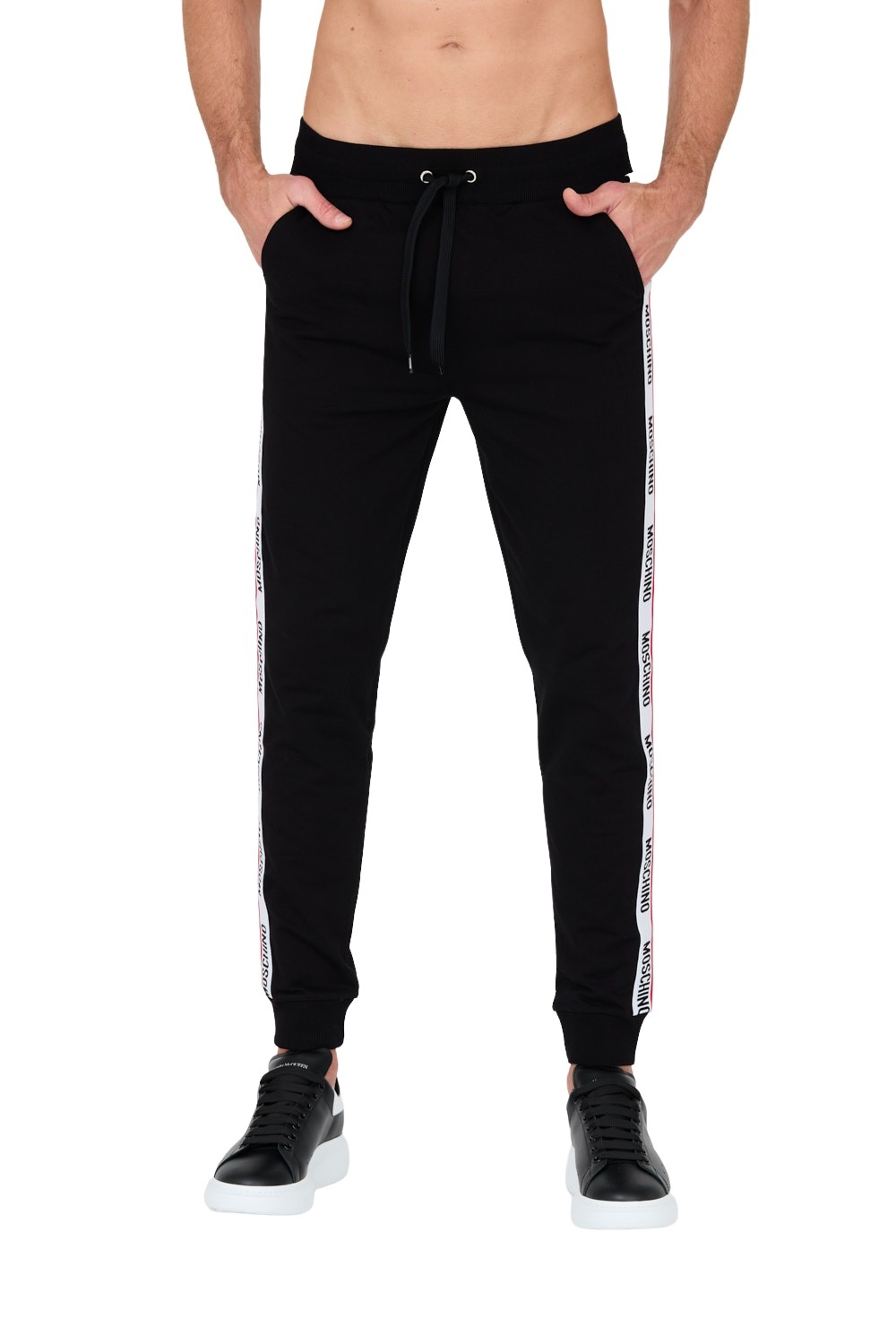 MOSCHINO Czarne spodnie dresowe z lampasami