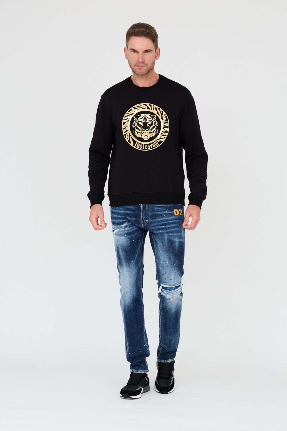 JUST CAVALLI Black T-round Gold Sweatshirt