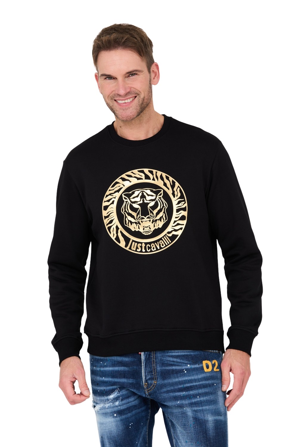 JUST CAVALLI Black T-round Gold Sweatshirt