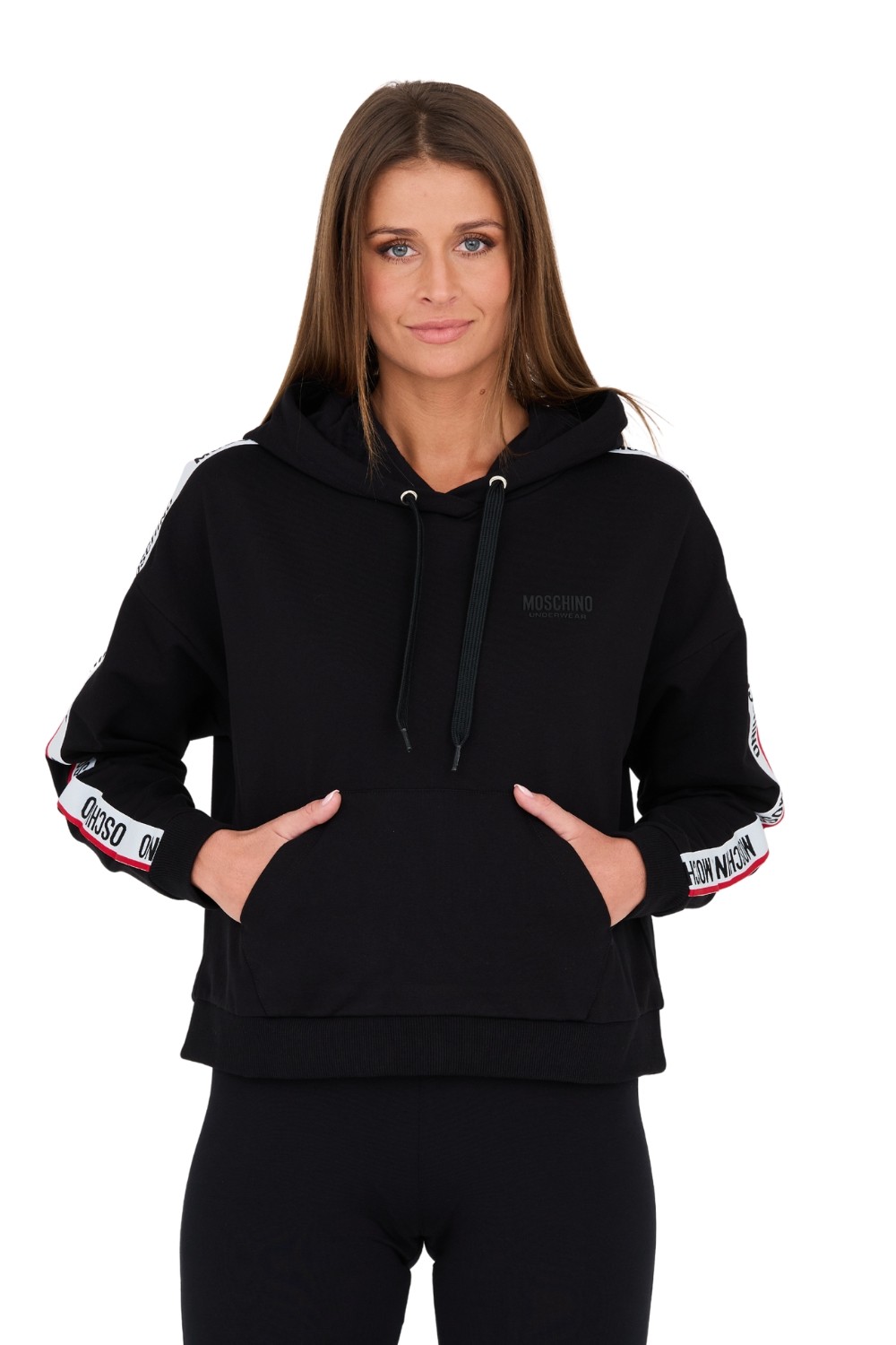 MOSCHINO Czarna bluza z kapturem i lampasami