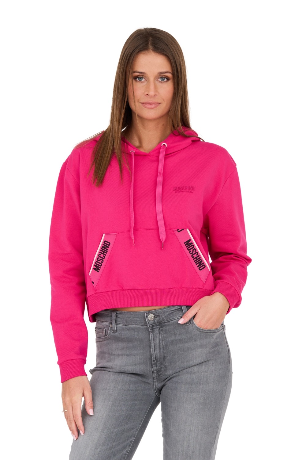 MOSCHINO Różowa bluza z kapturem i lampasami