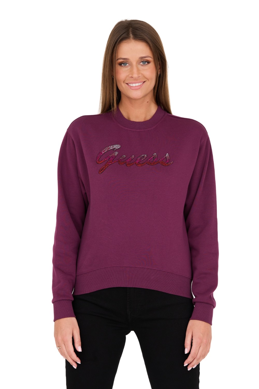 GUESS Bordowa bluza z cyrkoniami