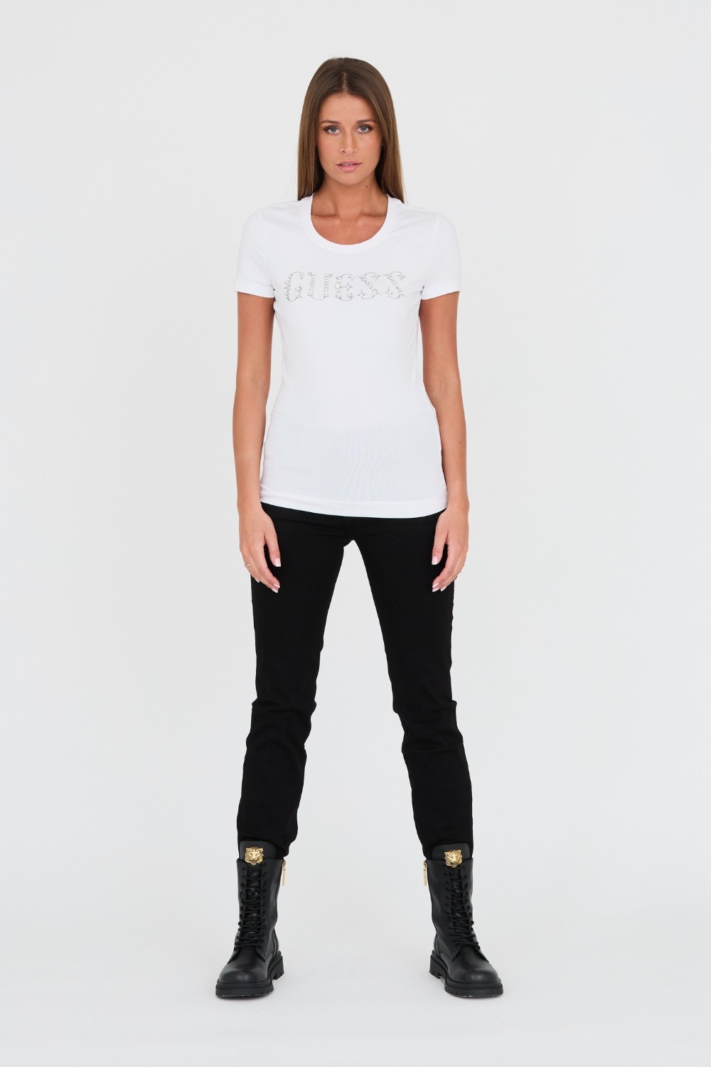 GUESS Biały t-shirt Stones Logo Tee