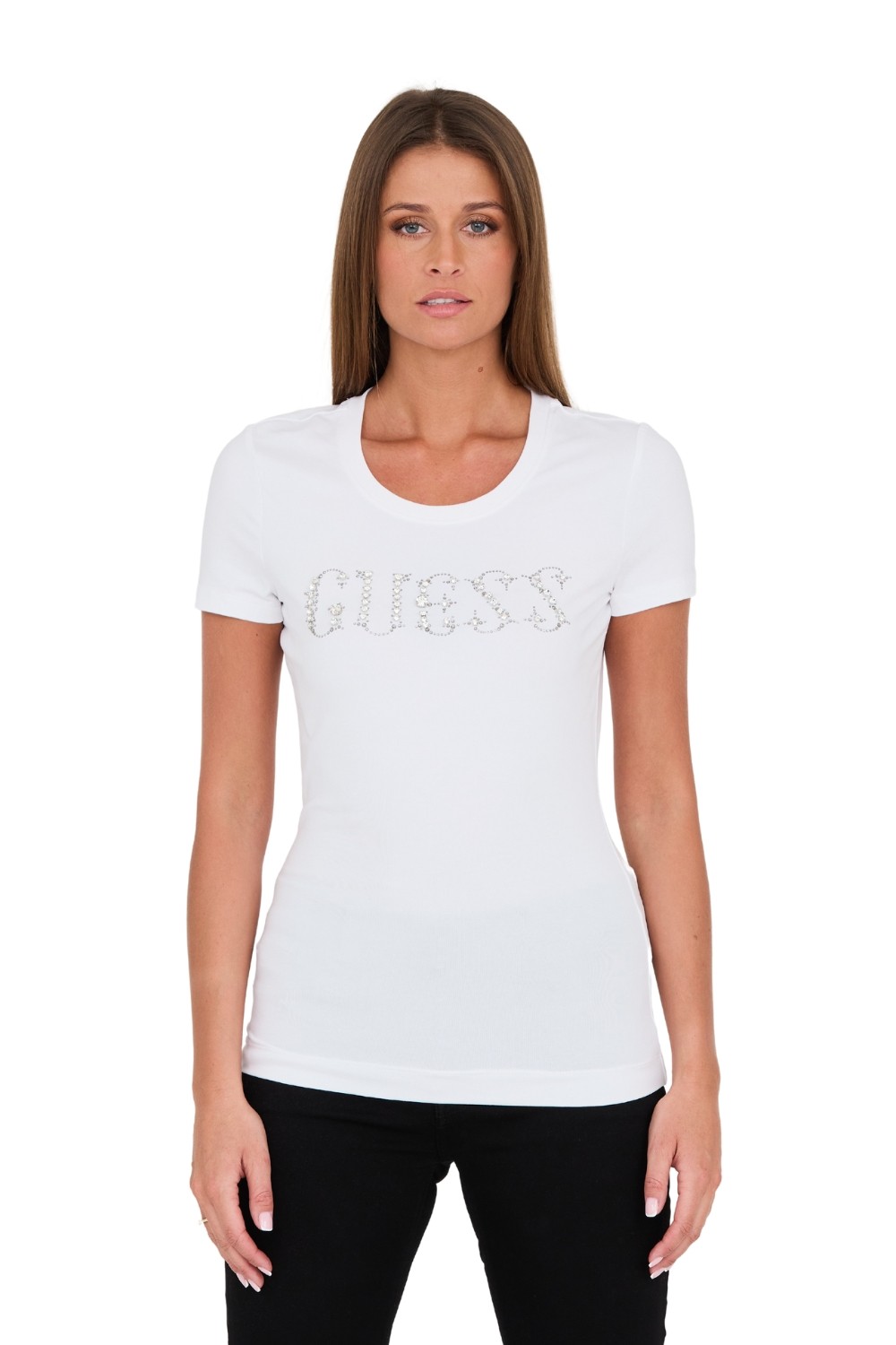 GUESS Biały t-shirt Stones Logo Tee