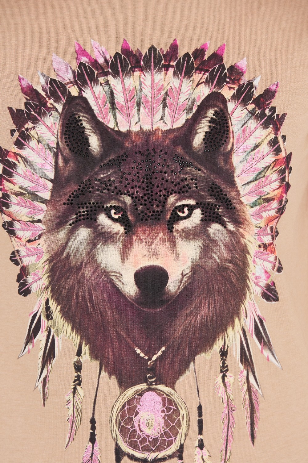 GUESS Brązowy t-shirt z wilkiem